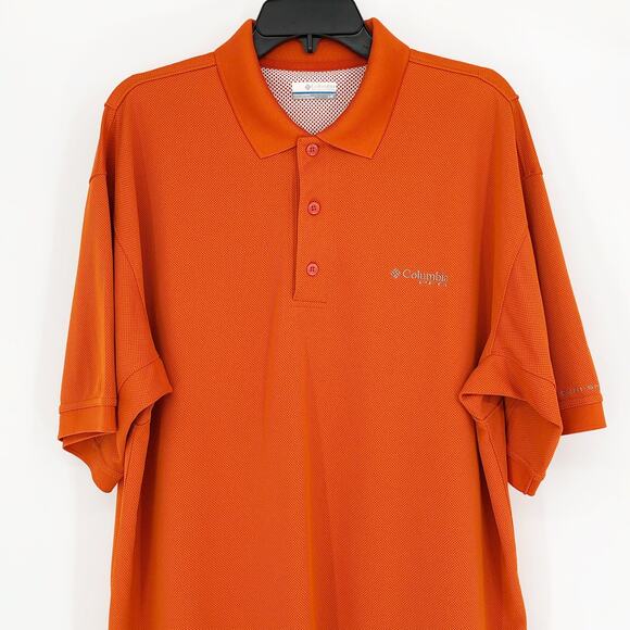 Columbia Mens Polo Shirt Large Orange Performance Fishing Gear Short Sleeve PFG - Picture 2 of 8